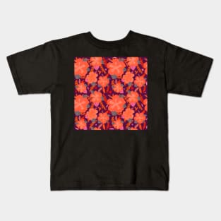 Hibiscus Flower Pattern Orange and Purple Kids T-Shirt